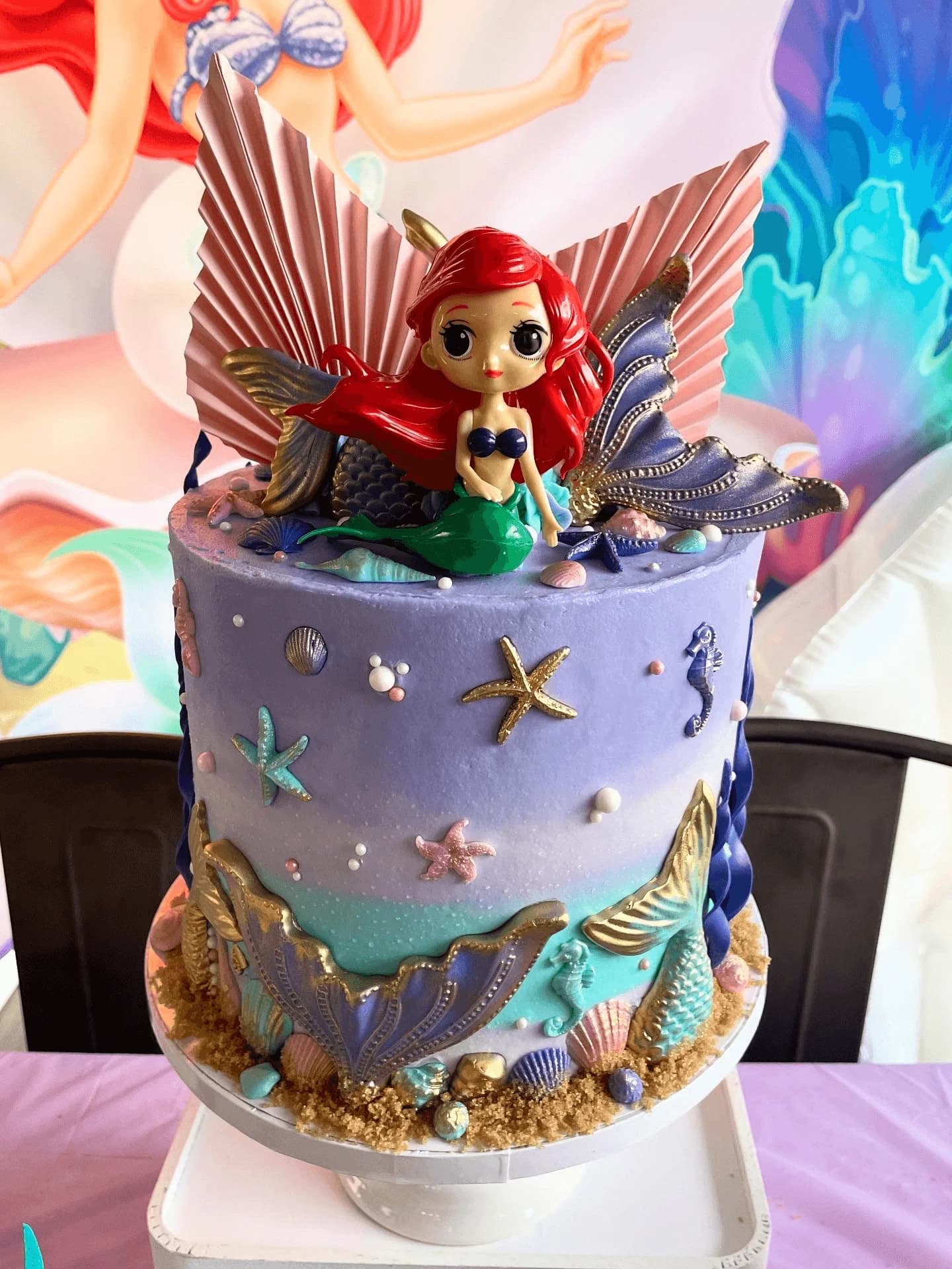 Disney Little Mermaid Ariel birthday cake with seashell decorations