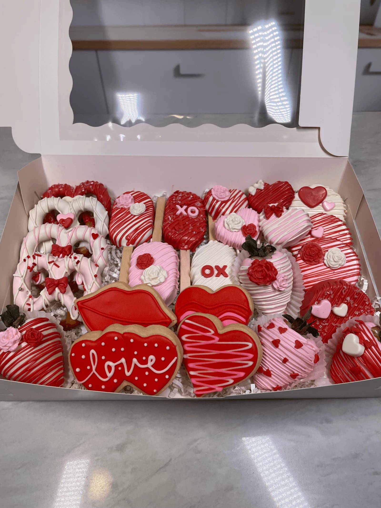 Valentine's Day dessert gift box with assorted chocolate treats