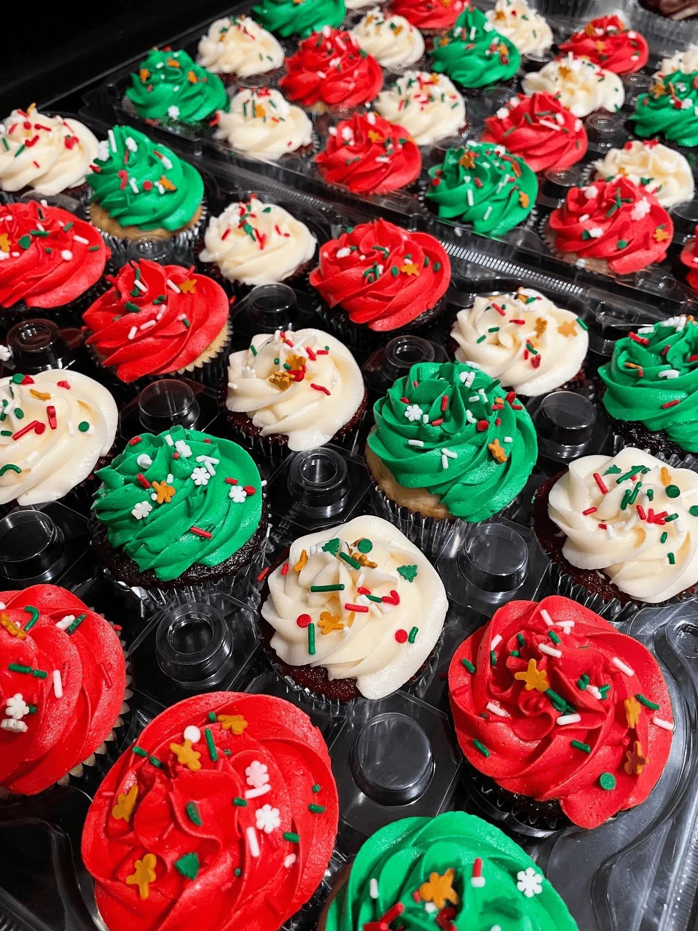 Festive Christmas cupcakes in red, green, and white